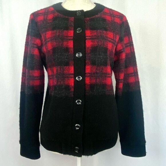 Pendleton Wool Blend Cardigan Sweater Jacket Button Front Tartan Plaid Women’s M - Picture 1 of 9